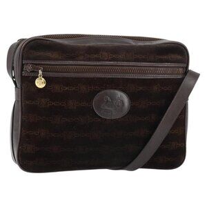 Authentic CELINE Shoulder Bag Leather Suede Brown Gold